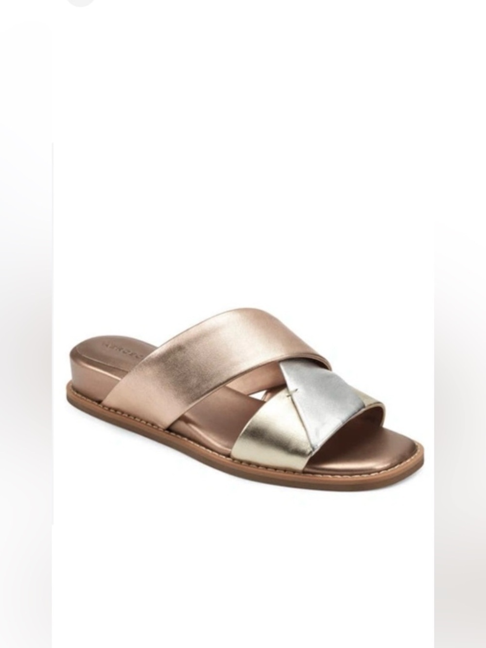 Aerosoles Hilary Combo Metallic Slide Leather Sandals, Criss Cross Straps, 6M